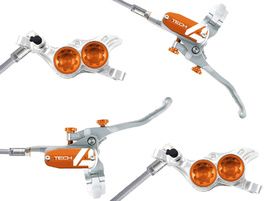 Hope Tech 4 V4 Disc Brake Set Silver / Orange - Braided Hose 2024