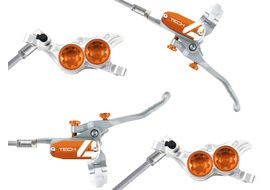 Hope Tech 4 V4 Disc Brake Set Silver / Orange - Braided Hose 2024